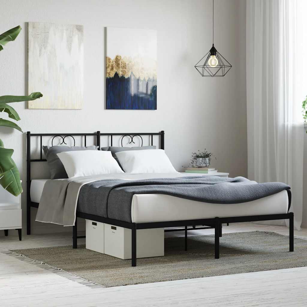 Cadre de lit métal sans matelas et tête de lit noir 160x200 cm - XIOS