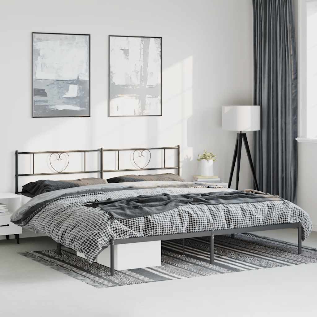 Cadre de lit métal sans matelas avec tête de lit noir 193x203cm - XIOS
