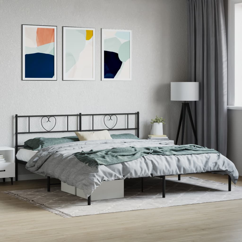 Cadre de lit métal sans matelas avec tête de lit noir 200x200cm - XIOS