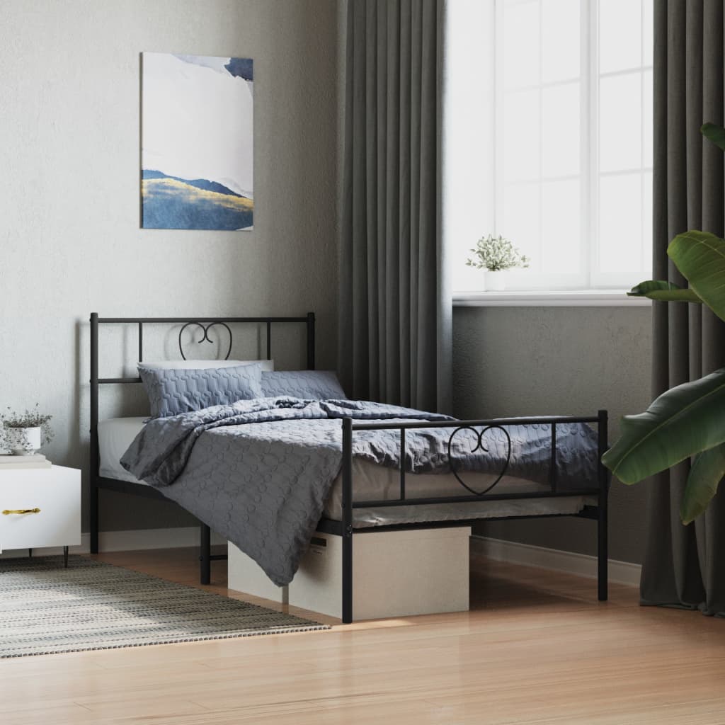 Cadre de lit métal sans matelas avec pied de lit noir 90x200 cm - XIOS