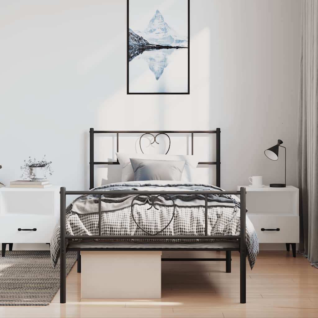 Cadre de lit métal sans matelas et pied de lit noir 100x200 cm - XIOS