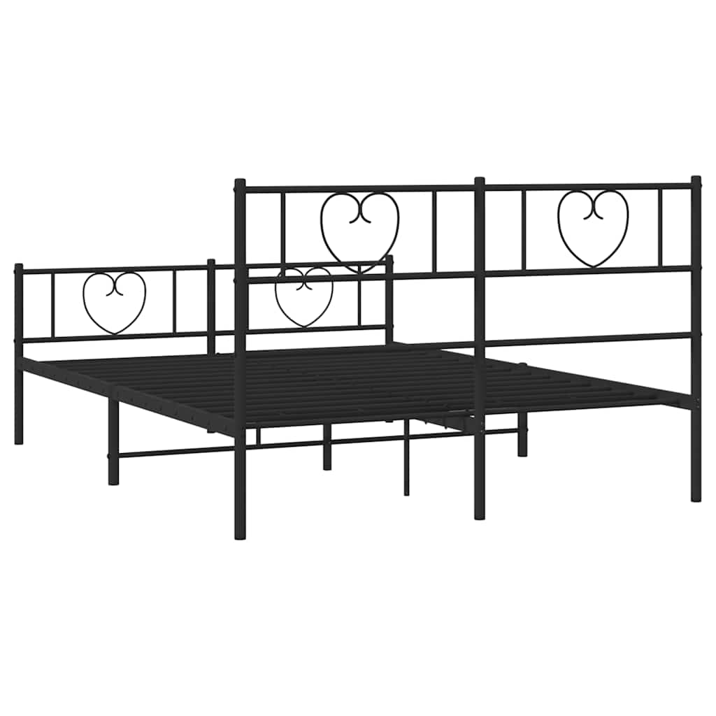 Cadre de lit métal sans matelas avec pied de lit noir 135x190cm