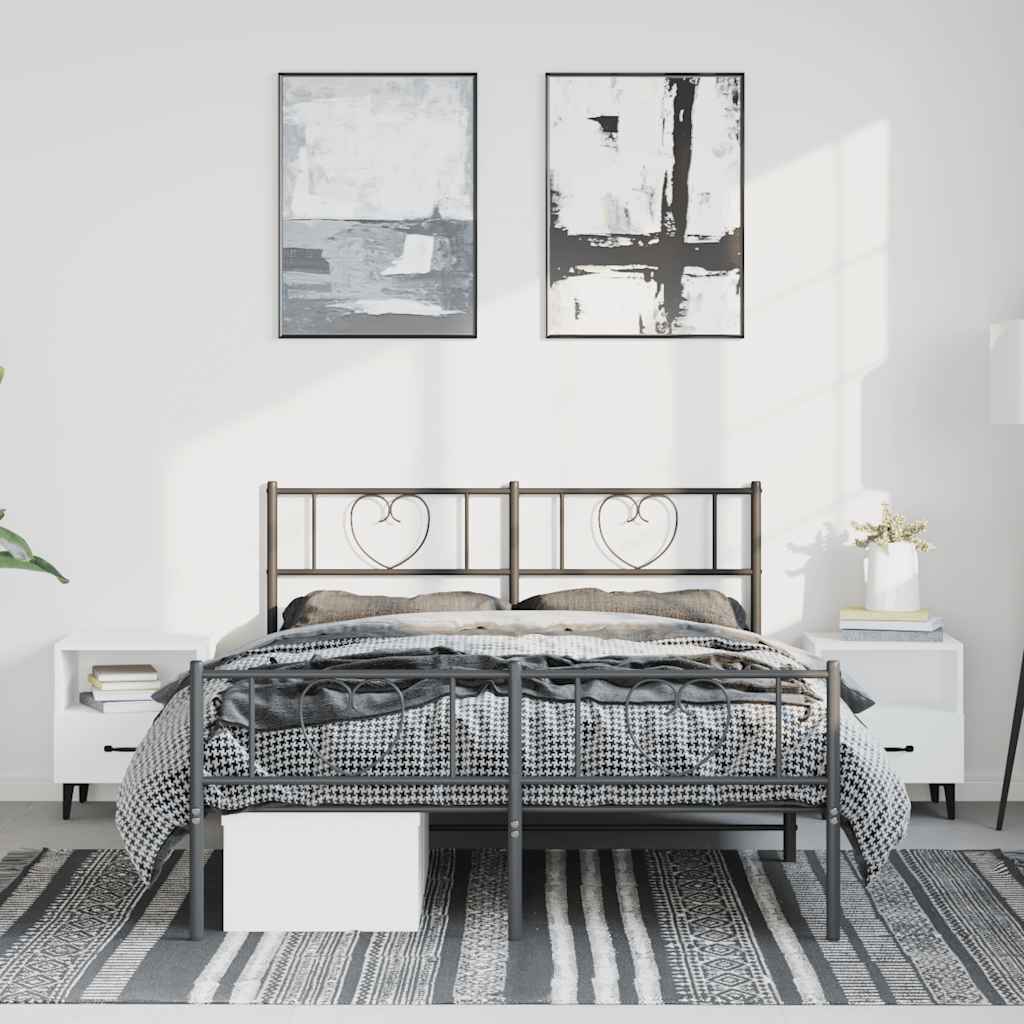 Cadre de lit métal sans matelas avec pied de lit noir 150x200cm - XIOS
