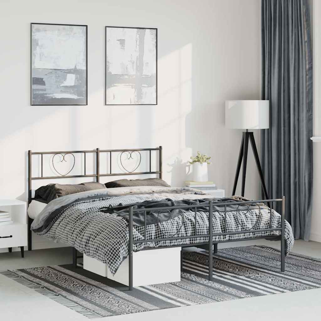 Cadre de lit métal sans matelas avec pied de lit noir 150x200cm - XIOS