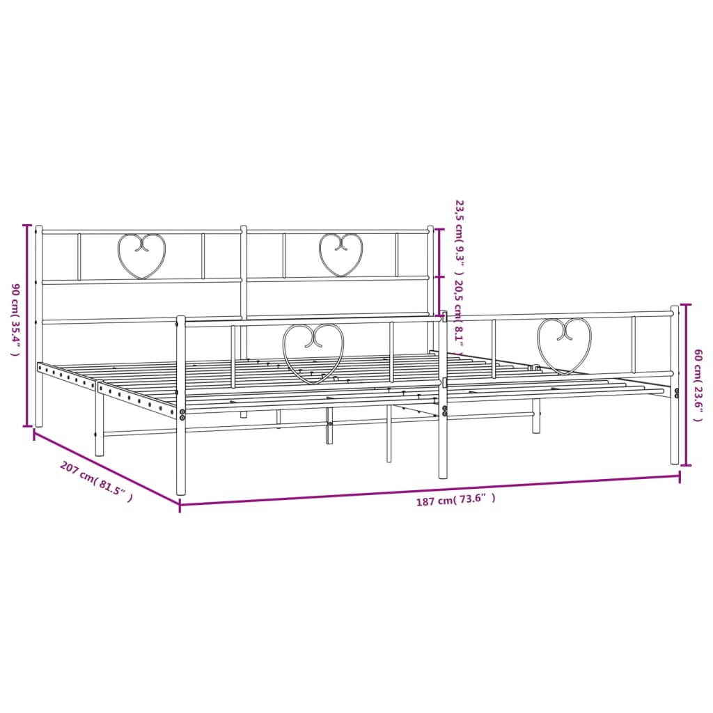 Cadre de lit métal sans matelas avec pied de lit noir 180x200cm - XIOS