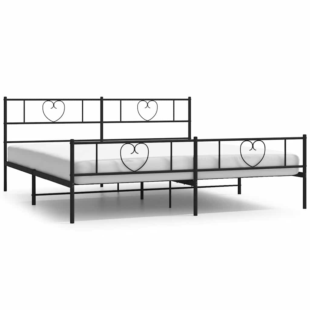 Cadre de lit métal sans matelas avec pied de lit noir 193x203cm - XIOS