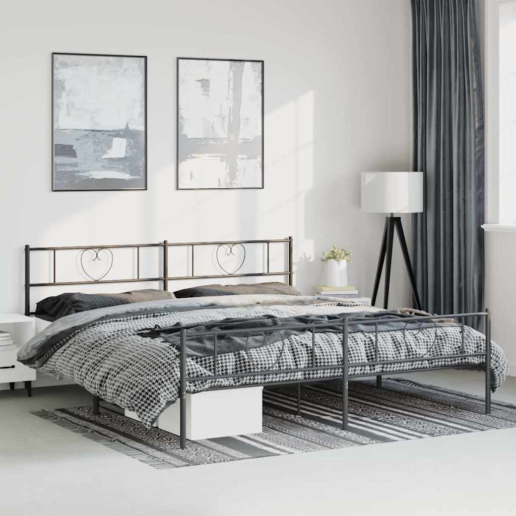 Cadre de lit métal sans matelas avec pied de lit noir 193x203cm - XIOS
