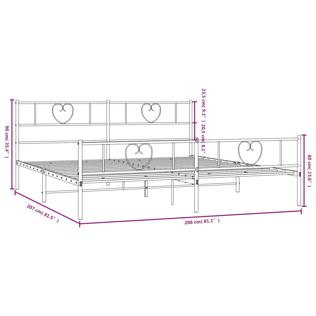 Cadre de lit métal sans matelas avec pied de lit noir 200x200cm - XIOS