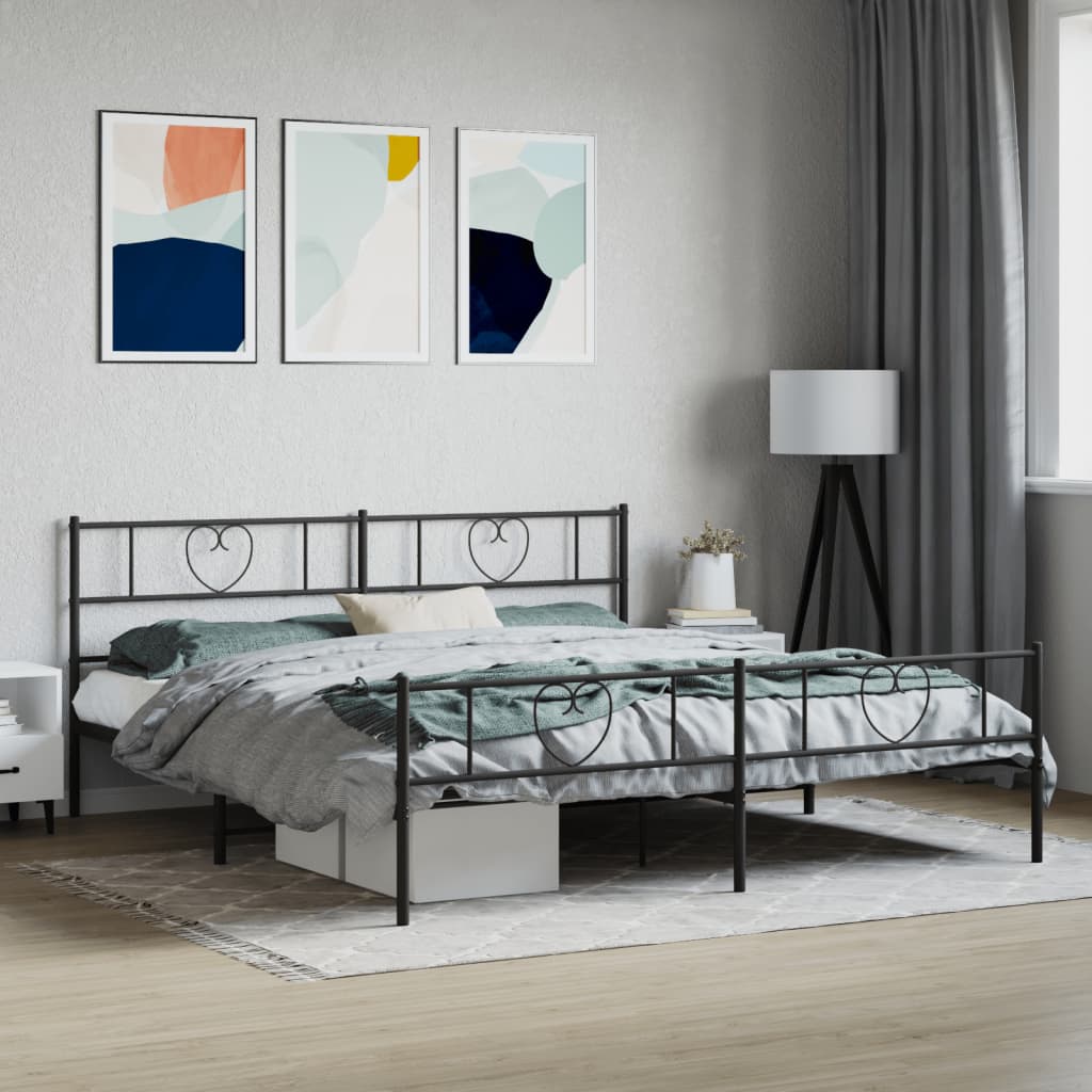 Cadre de lit métal sans matelas avec pied de lit noir 200x200cm - XIOS
