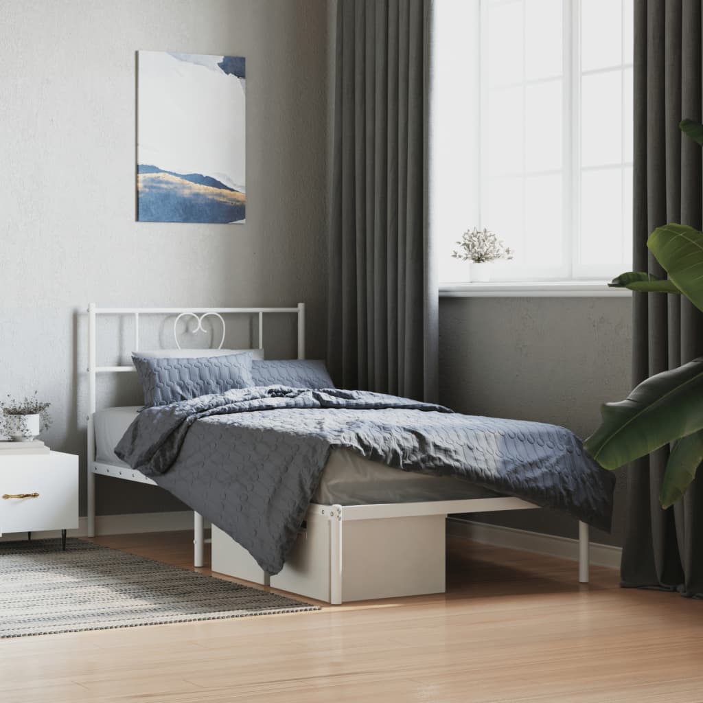 Cadre de lit métal sans matelas avec tête de lit blanc 90x190cm - XIOS