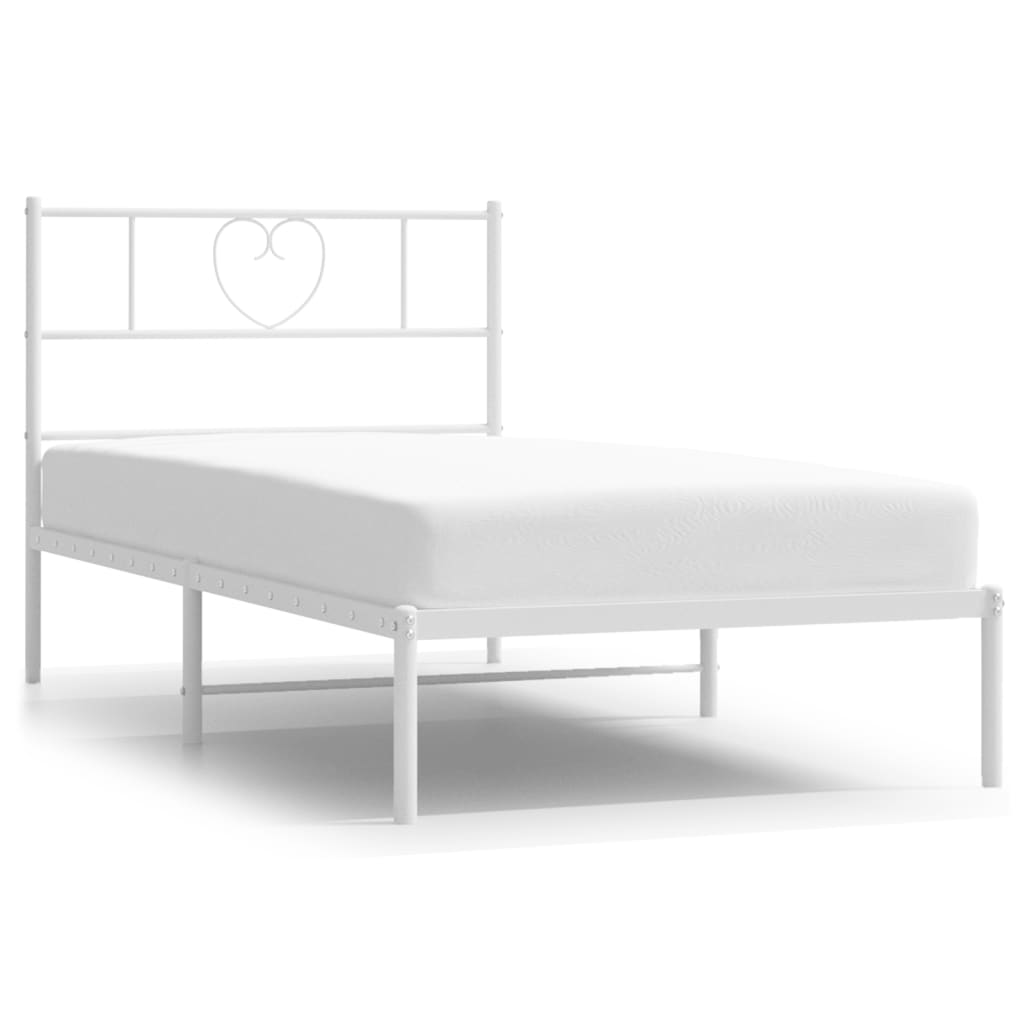 Cadre de lit métal sans matelas avec tête de lit blanc 90x200cm - XIOS