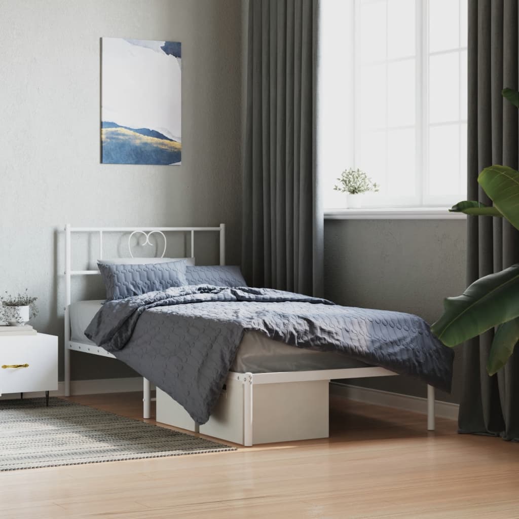 Cadre de lit métal sans matelas avec tête de lit blanc 90x200cm - XIOS