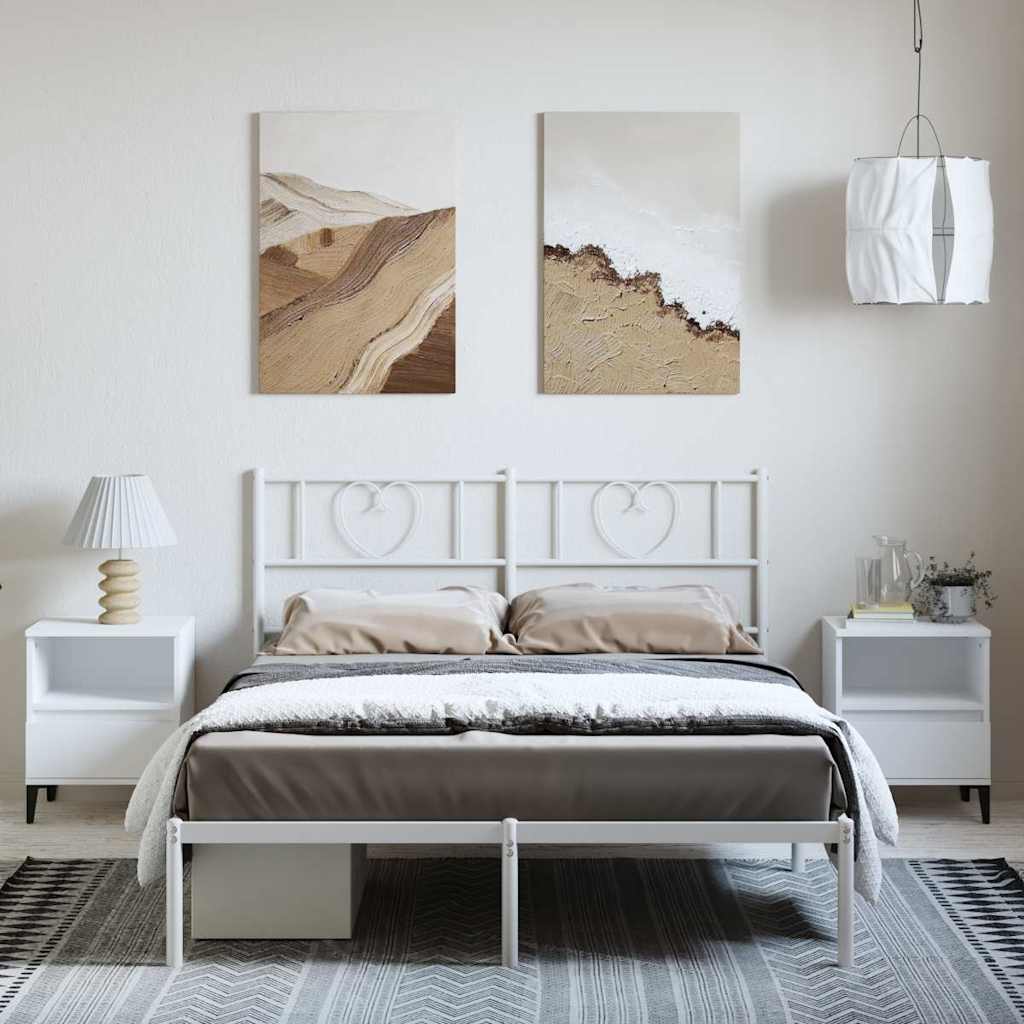 Cadre de lit métal sans matelas et tête de lit blanc 135x190 cm - XIOS