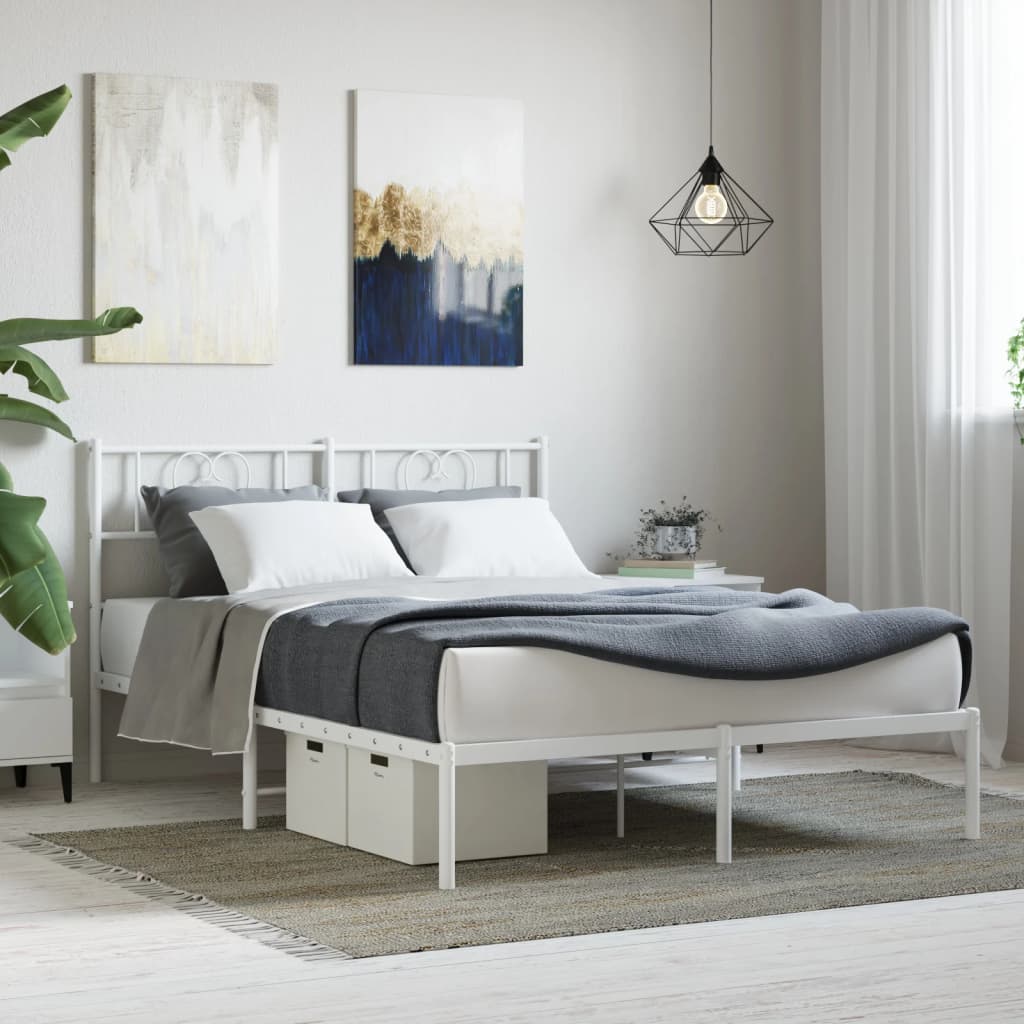 Cadre de lit métal sans matelas et tête de lit blanc 140x190 cm - XIOS