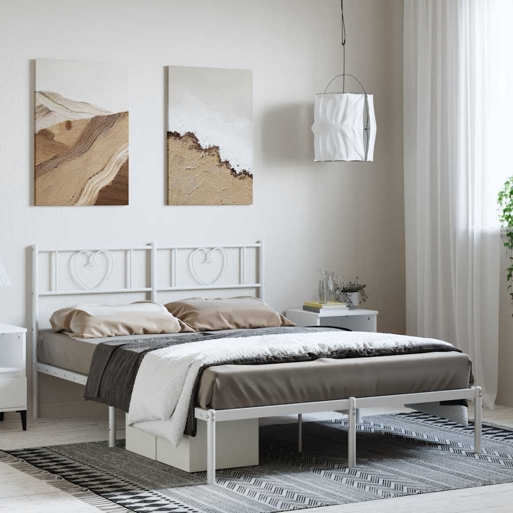 Cadre de lit métal sans matelas et tête de lit blanc 150x200 cm - XIOS