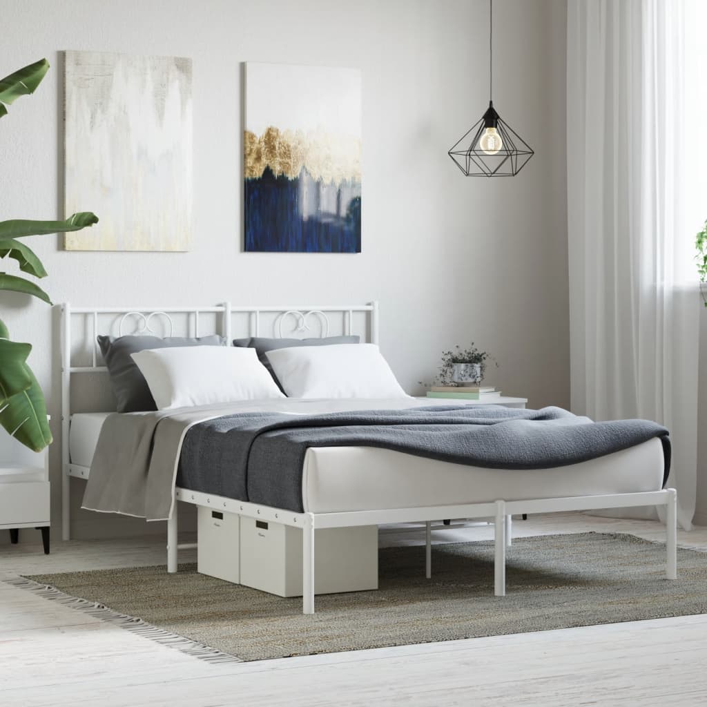 Cadre de lit métal sans matelas et tête de lit blanc 160x200 cm - XIOS