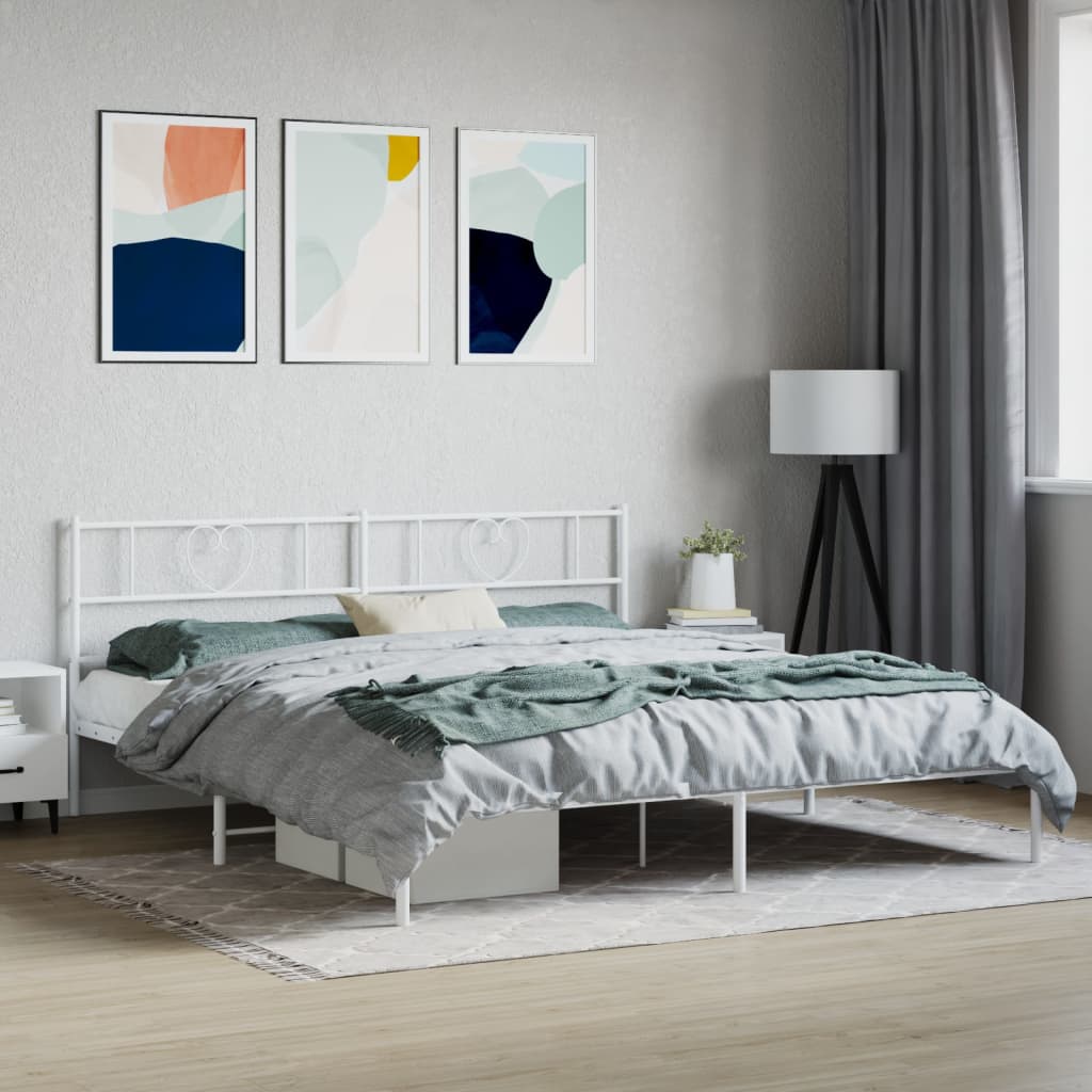Cadre de lit métal sans matelas et tête de lit blanc 200x200 cm - XIOS