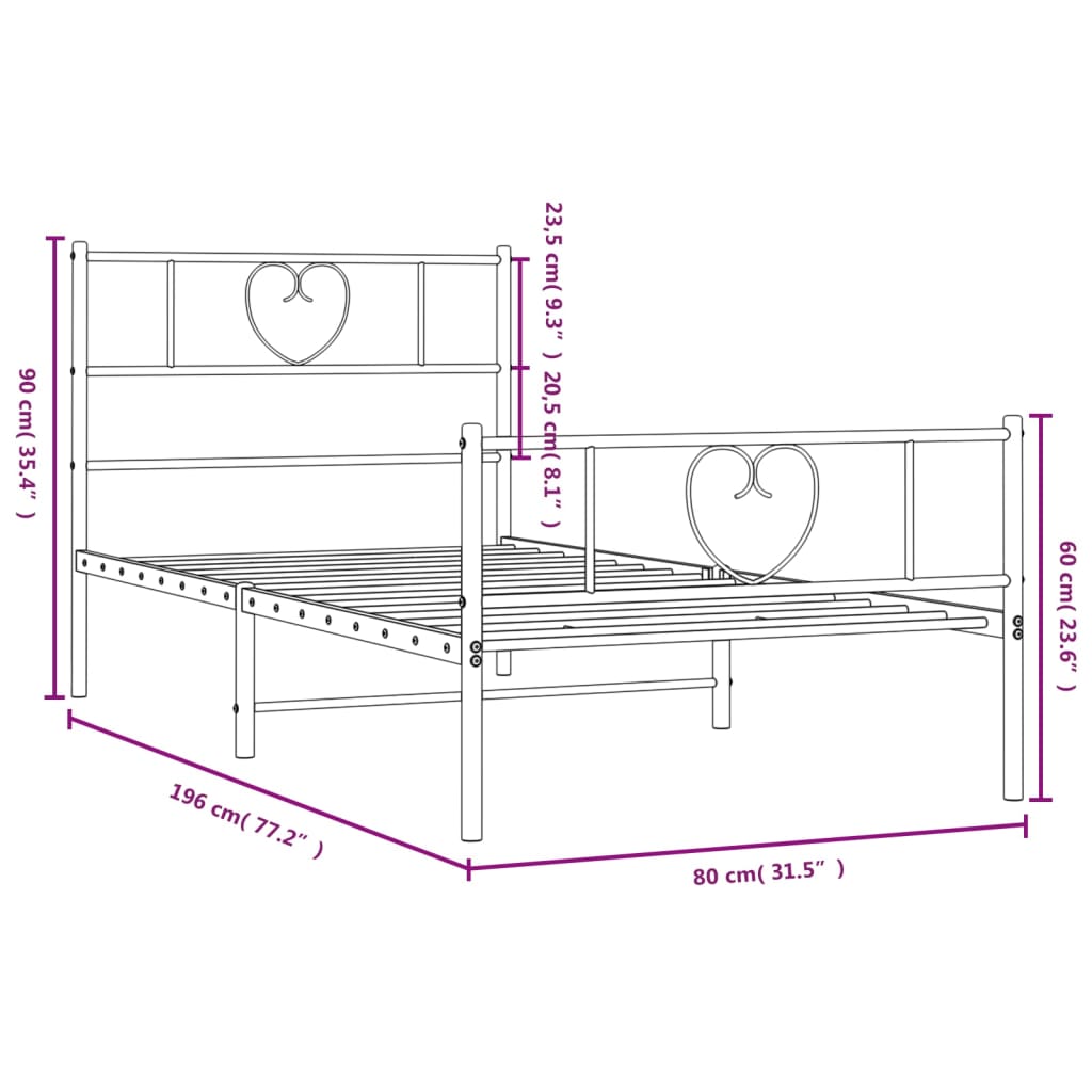 Cadre de lit métal sans matelas avec pied de lit blanc 75x190cm - XIOS