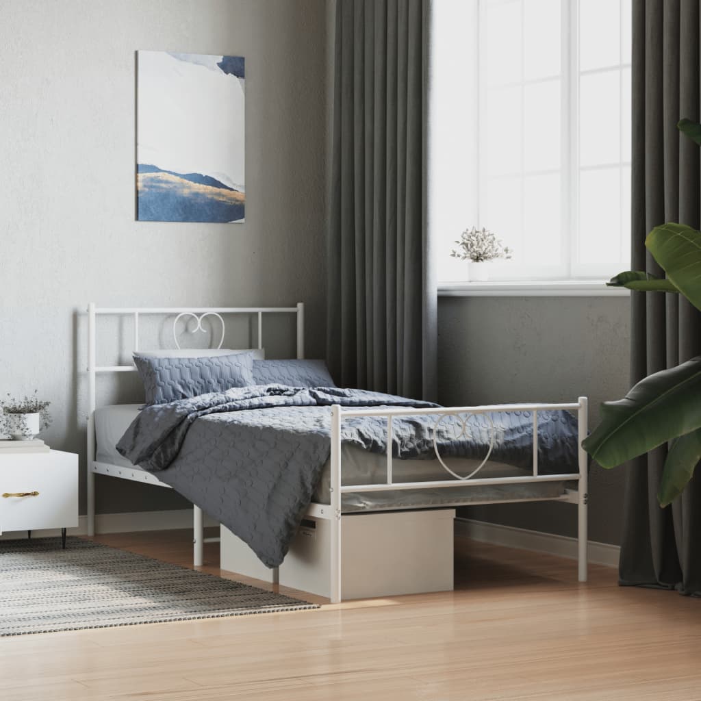 Cadre de lit métal sans matelas avec pied de lit blanc 75x190cm - XIOS