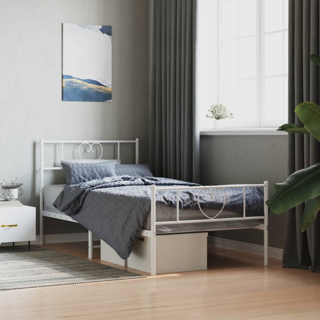 Cadre de lit métal sans matelas avec pied de lit blanc 80x200cm - XIOS