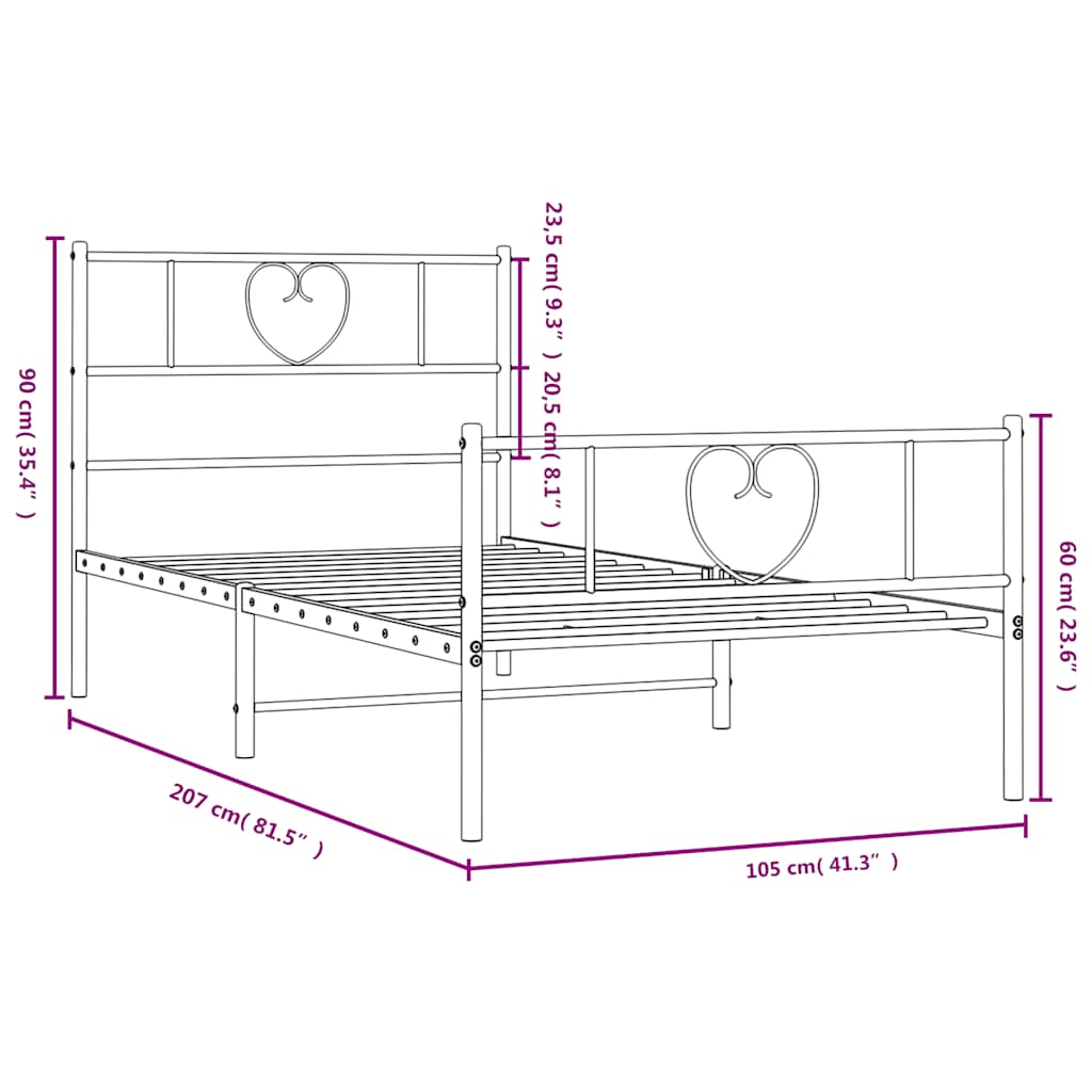 Cadre de lit métal sans matelas et pied de lit blanc 100x200 cm - XIOS