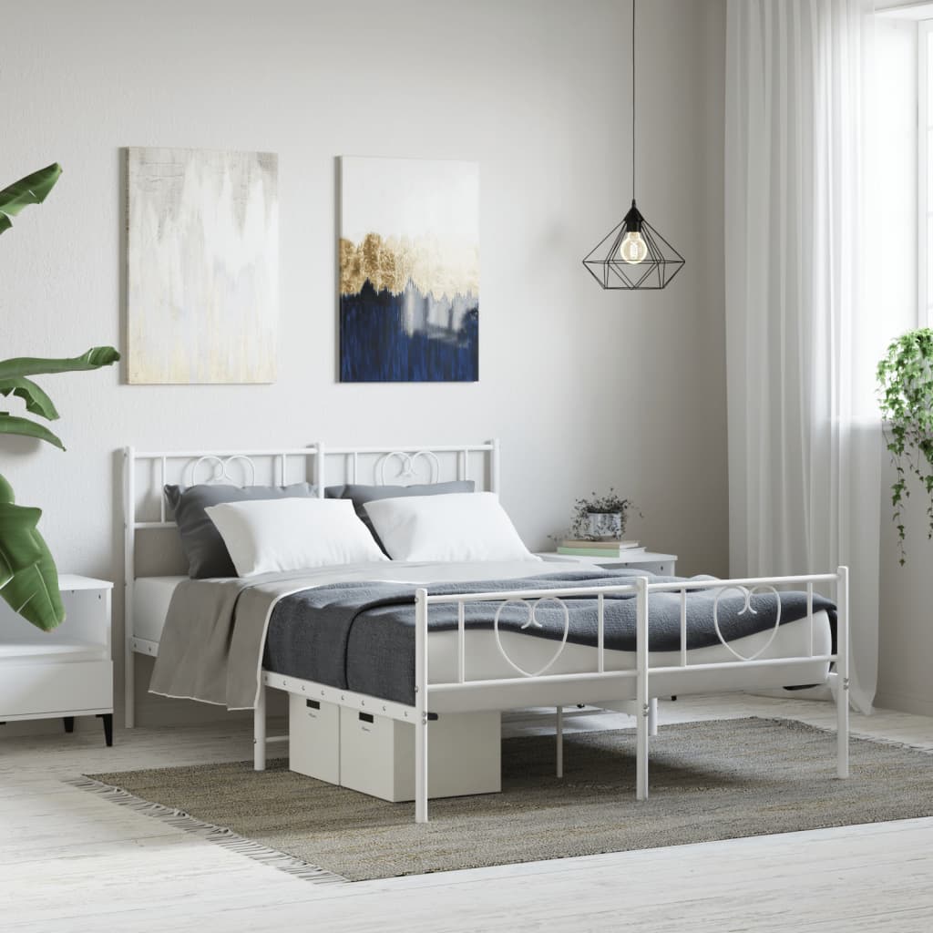 Cadre de lit métal sans matelas et pied de lit blanc 120x190 cm - XIOS