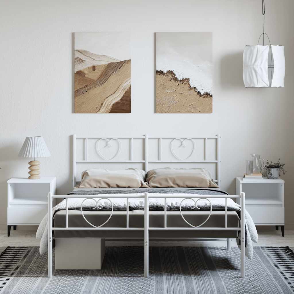 Cadre de lit métal sans matelas et pied de lit blanc 135x190 cm - XIOS