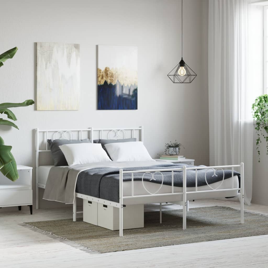 Cadre de lit métal sans matelas et pied de lit blanc 140x200 cm - XIOS