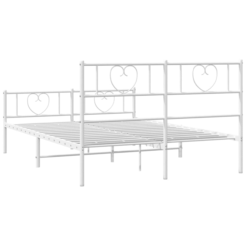 Cadre de lit métal sans matelas et pied de lit blanc 150x200 cm