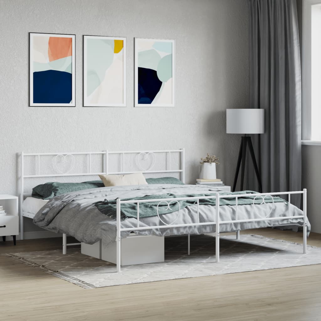 Cadre de lit métal sans matelas et pied de lit blanc 180x200 cm - XIOS