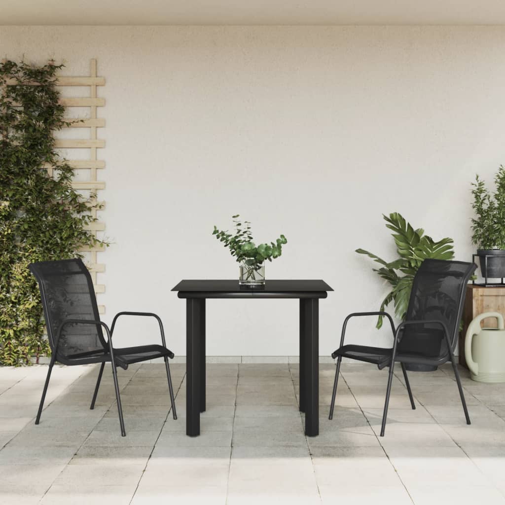 Ensemble à manger de jardin 3 pcs noir textilène et acier