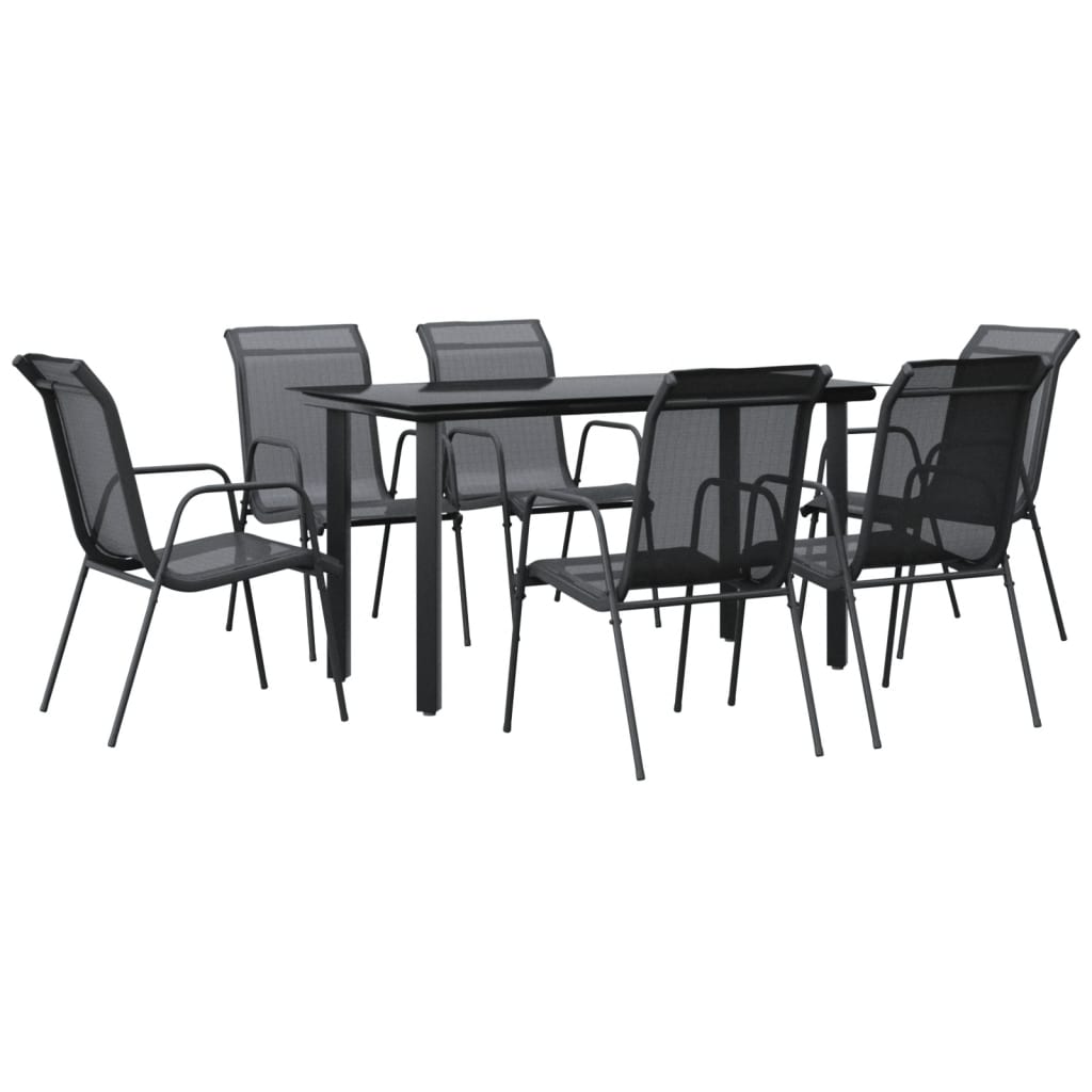 Ensemble à manger de jardin 7 pcs noir textilène et acier