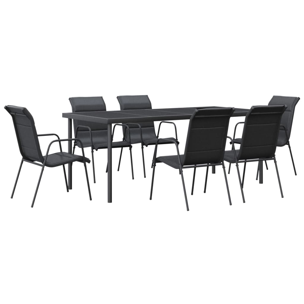 Ensemble à manger de jardin 7 pcs noir textilène et acier