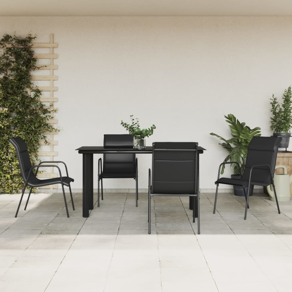 Ensemble à manger de jardin 5 pcs noir textilène et acier