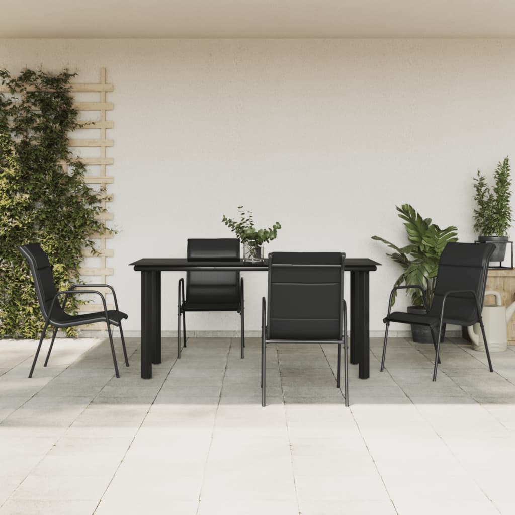 Ensemble à manger de jardin 5 pcs noir textilène et acier