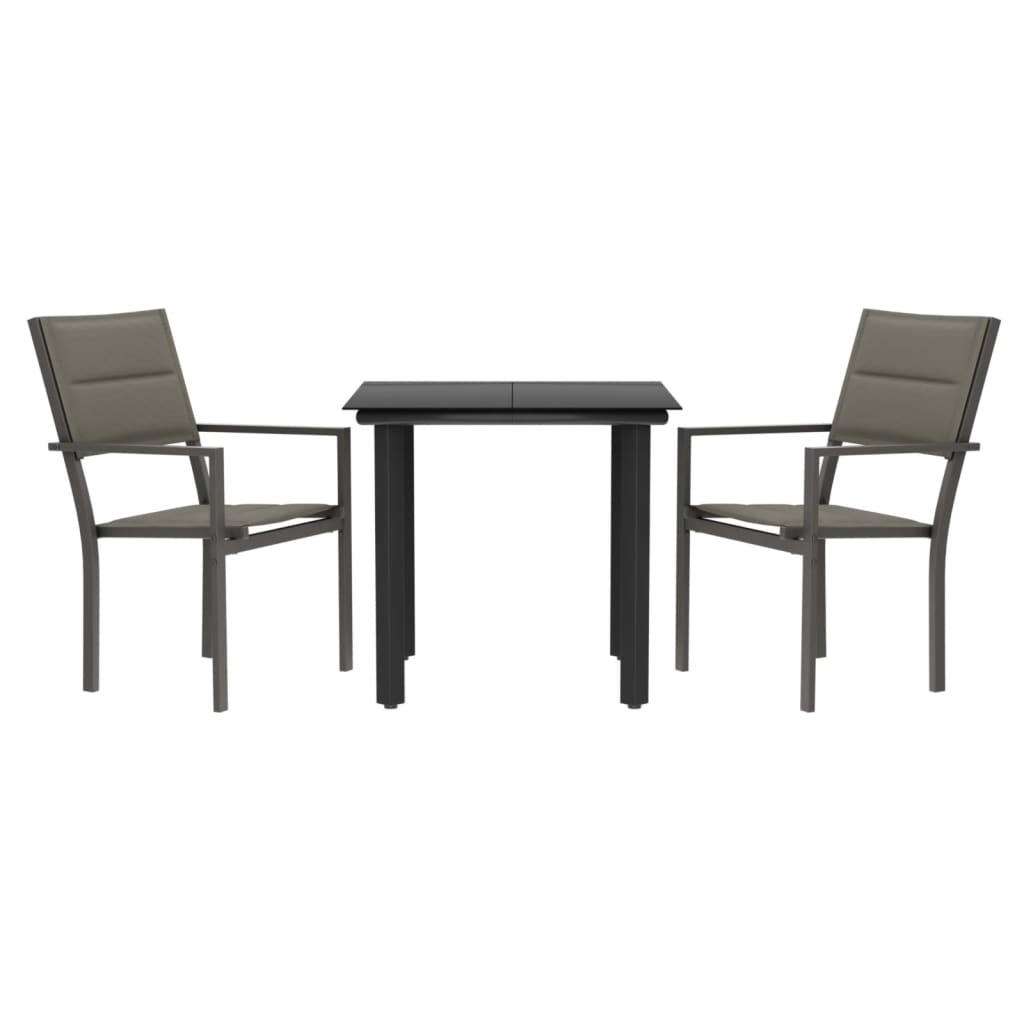 Ensemble à manger de jardin 3 pcs noir textilène et acier