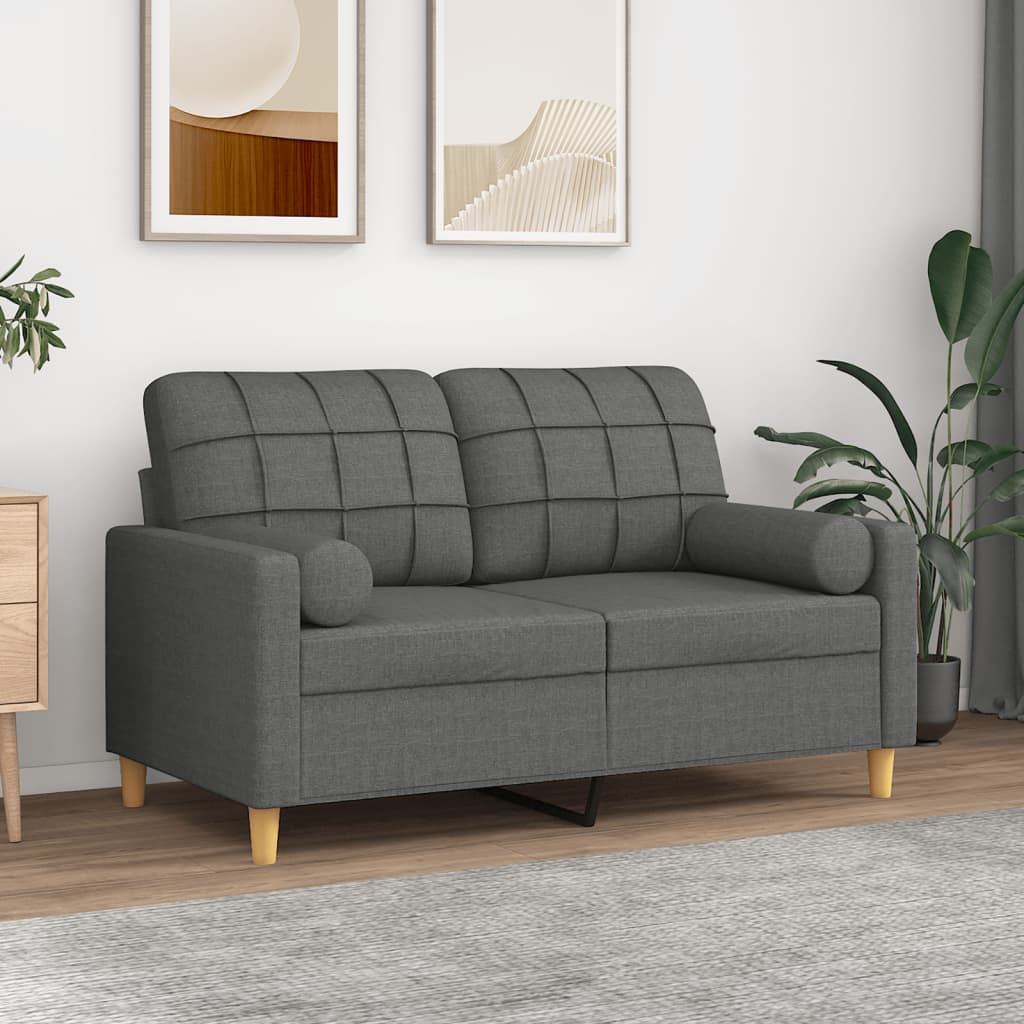 Canapé 2 places avec oreillers gris foncé 120 cm tissu - XIOS