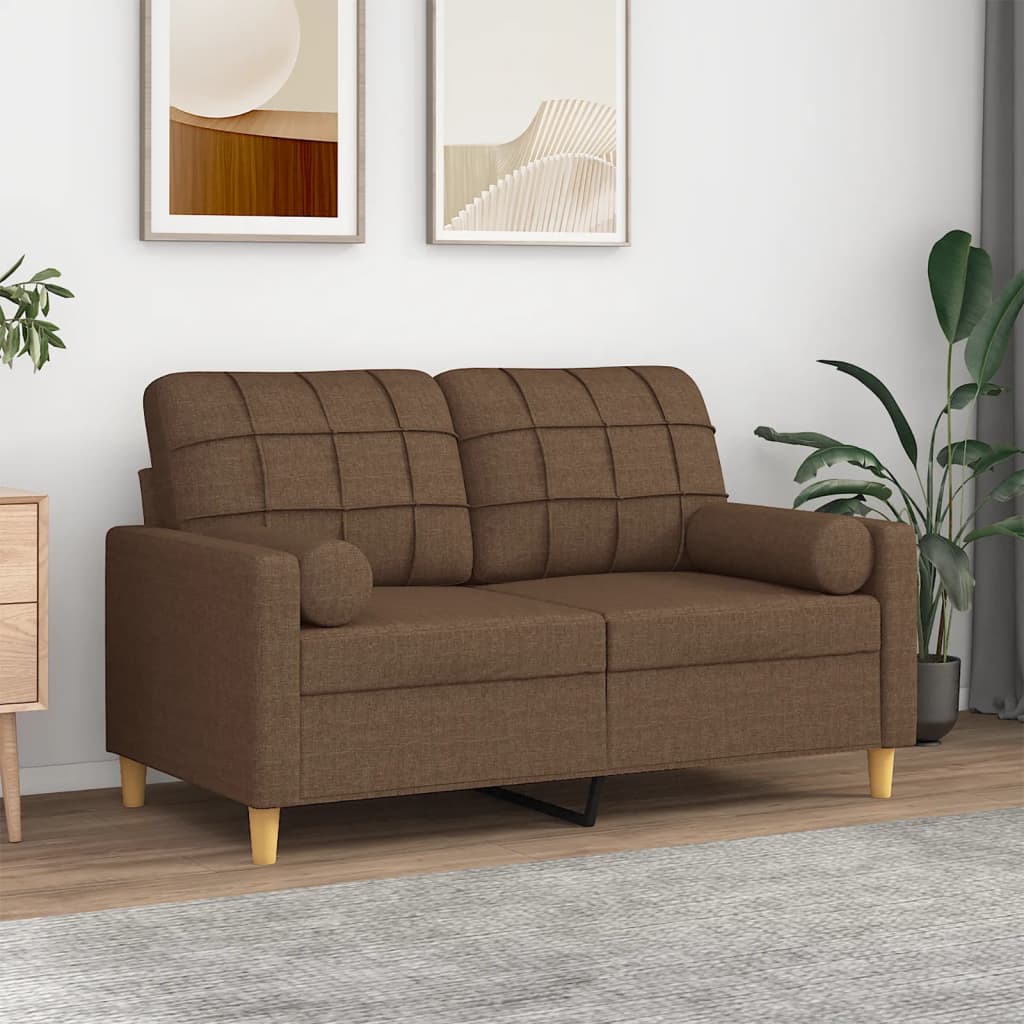 Canapé 2 places avec oreillers décoratifs marron 120 cm tissu - XIOS