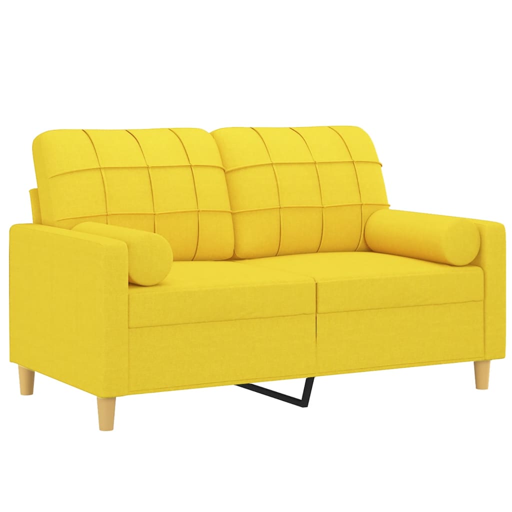 Canapé 2 places avec oreillers jaune clair 120 cm tissu - XIOS