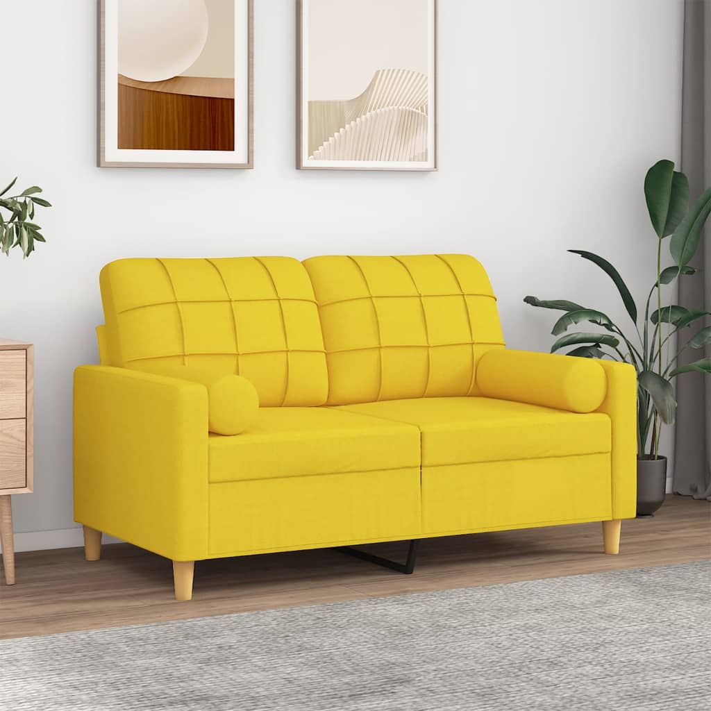 Canapé 2 places avec oreillers jaune clair 120 cm tissu - XIOS