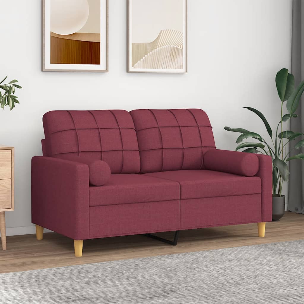 Canapé 2 places avec oreillers bordeaux 120 cm tissu - XIOS