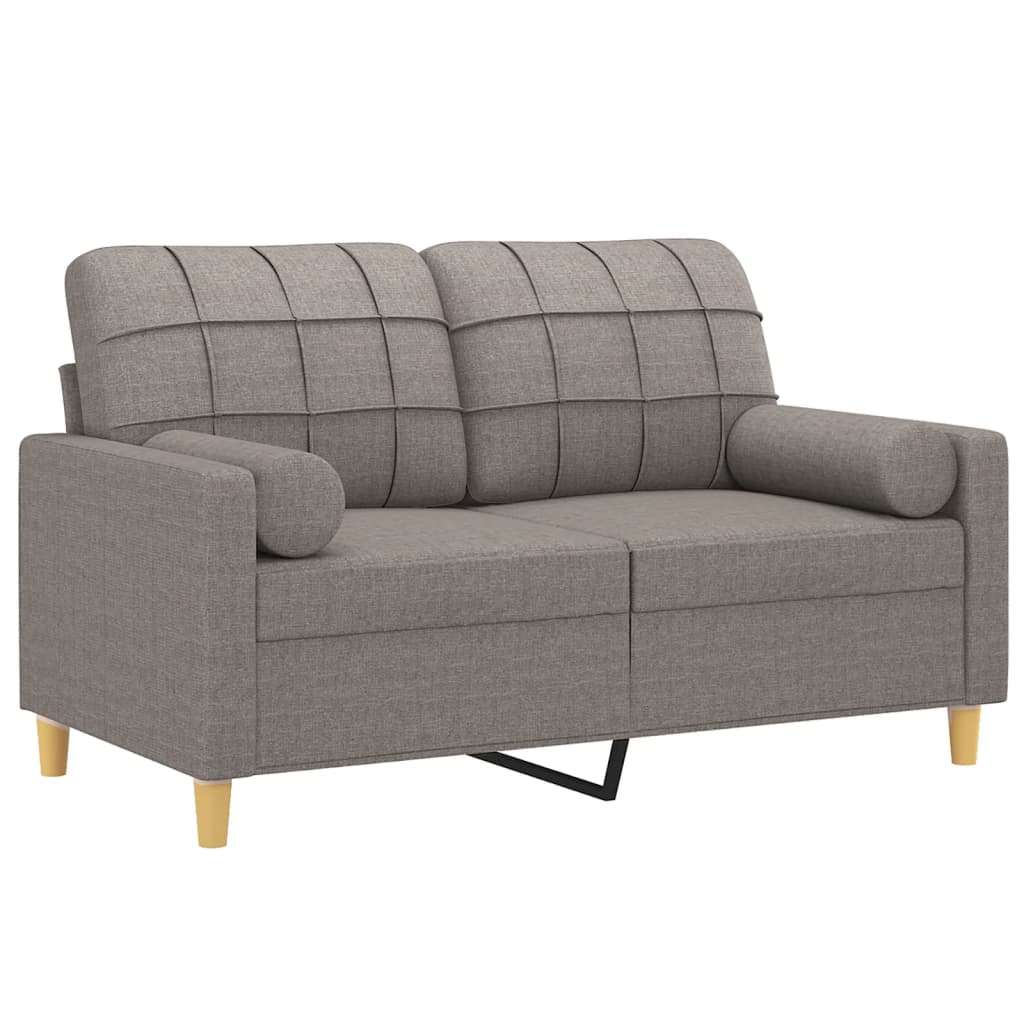 Canapé 2 places avec oreillers décoratifs taupe 120 cm tissu - XIOS
