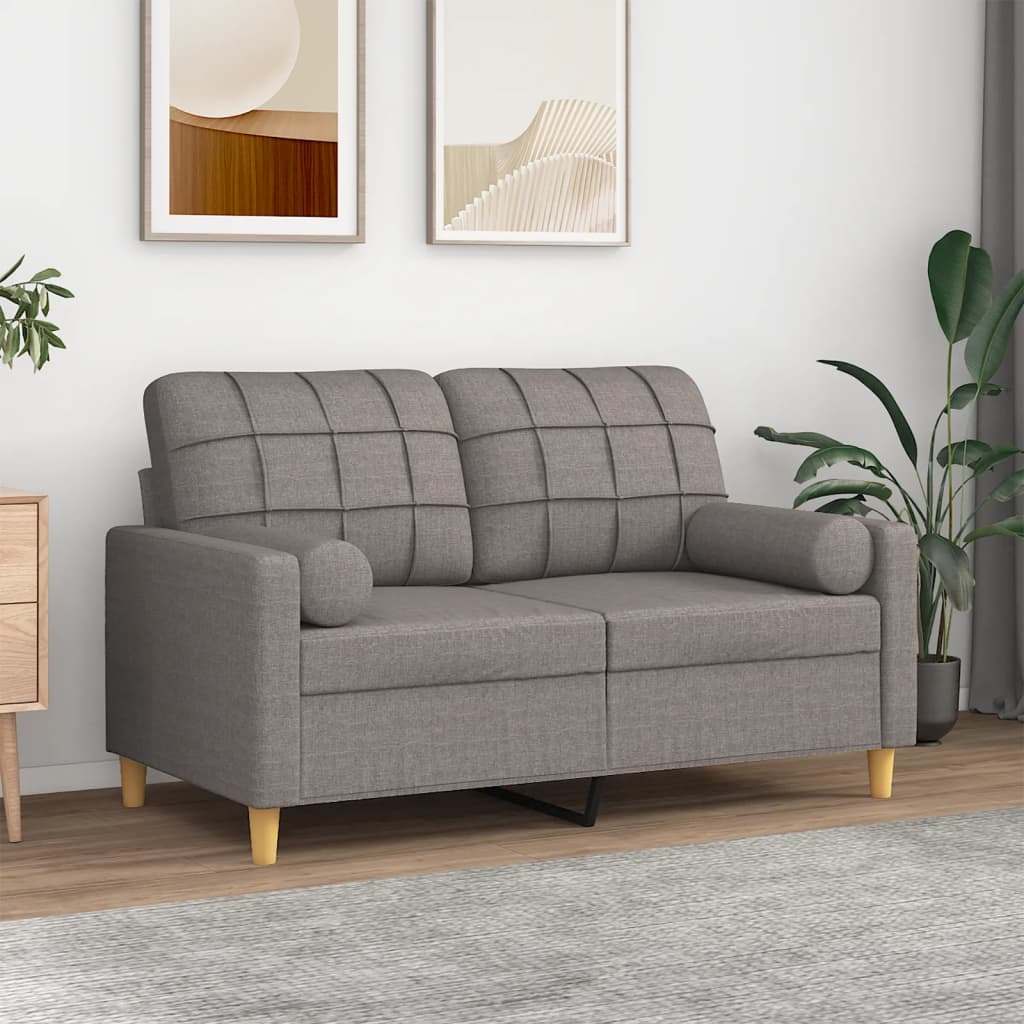 Canapé 2 places avec oreillers décoratifs taupe 120 cm tissu - XIOS