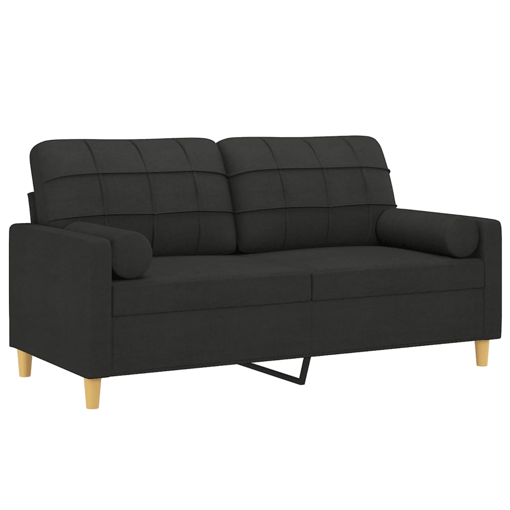 Canapé 2 places avec oreillers décoratifs noir 140 cm tissu - XIOS