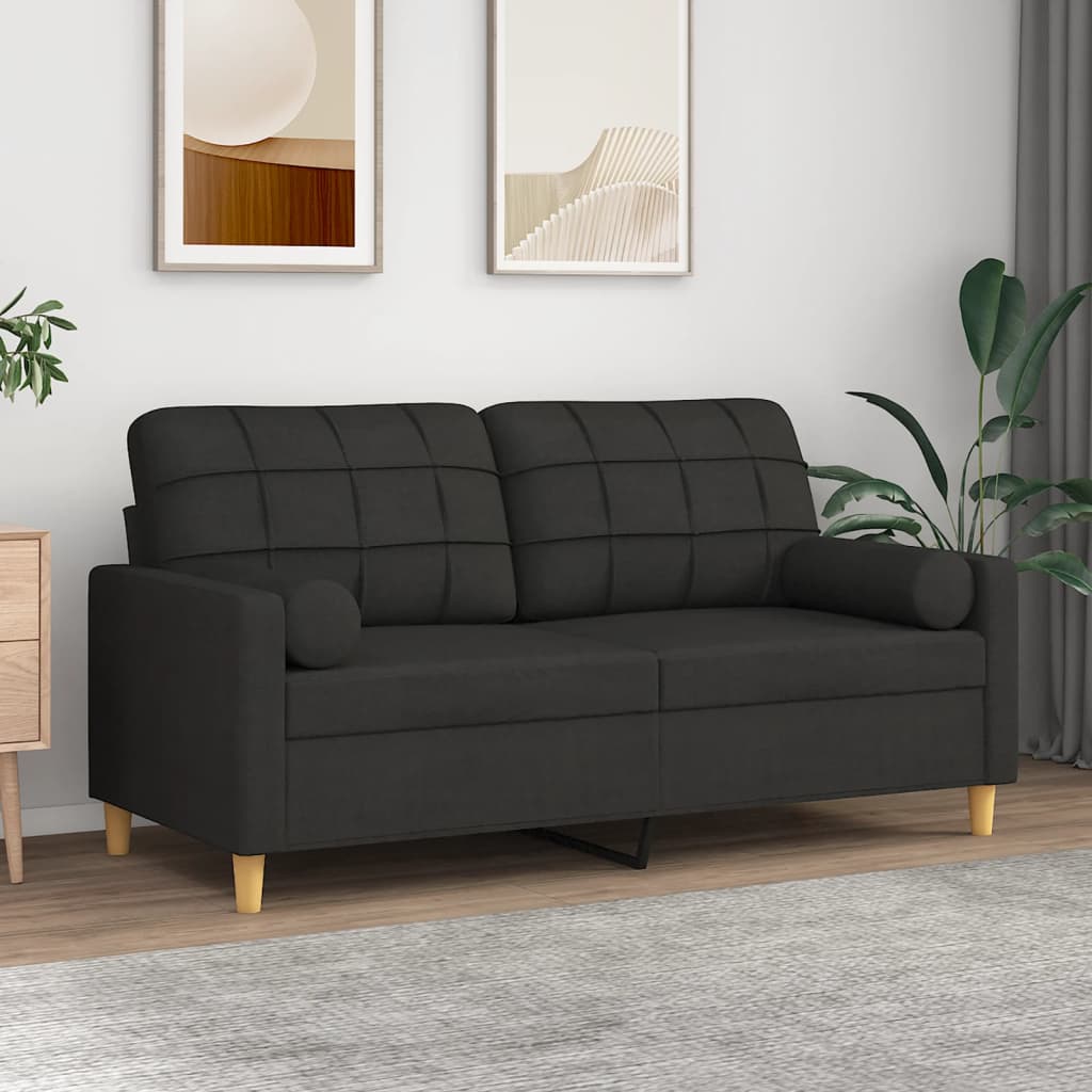 Canapé 2 places avec oreillers décoratifs noir 140 cm tissu - XIOS