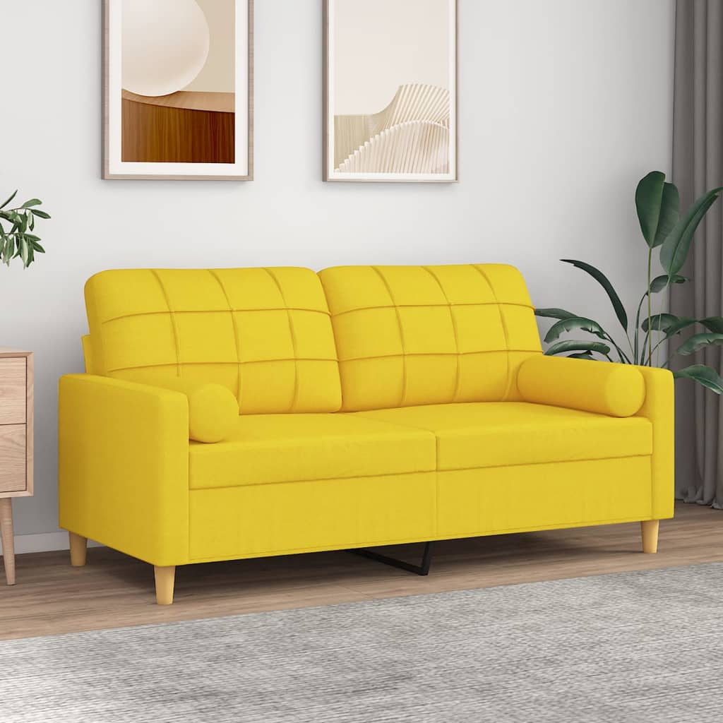 Canapé 2 places avec oreillers jaune clair 140 cm tissu - XIOS
