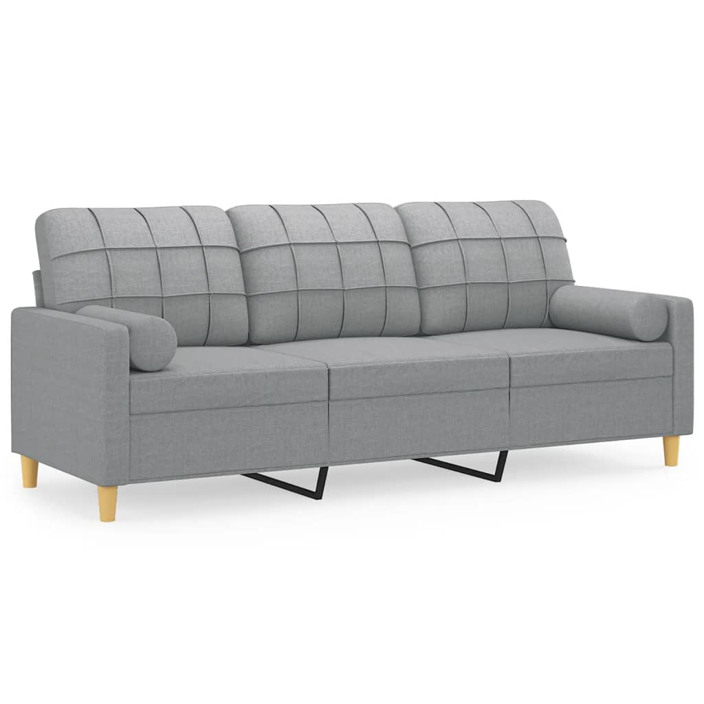 Canapé 3 places avec oreillers gris clair 180 cm tissu - XIOS