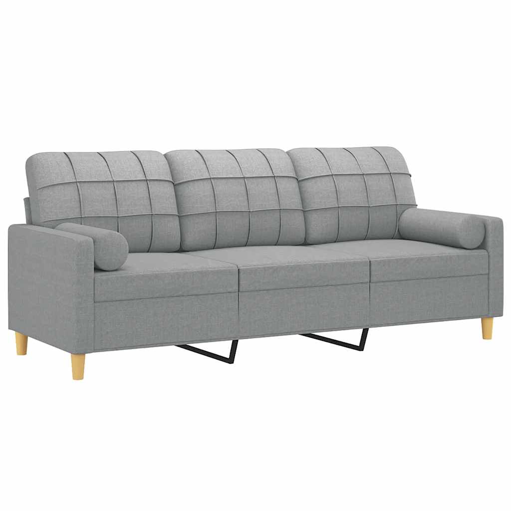 Canapé 3 places avec oreillers gris clair 180 cm tissu - XIOS