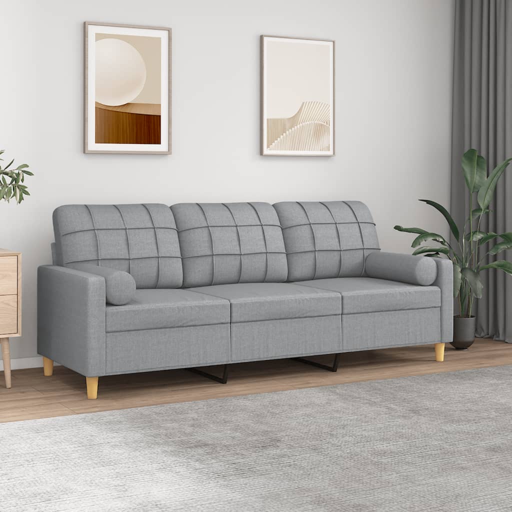 Canapé 3 places avec oreillers gris clair 180 cm tissu - XIOS