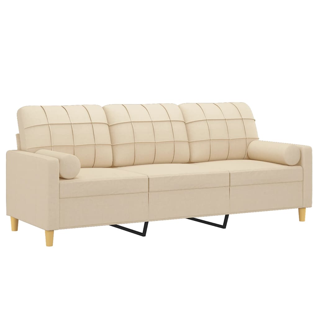 Canapé 3 places avec oreillers décoratifs crème 180 cm tissu - XIOS